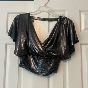 Metallic party top with open back